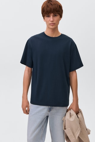 T-shirt coton brodé - Bleu marine