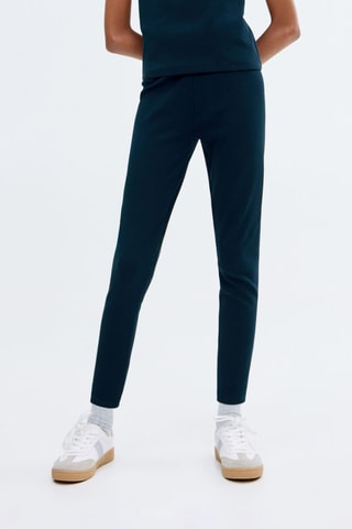 Legging maille côtelée coton - Bleu marine