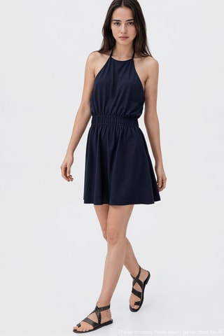 Robe lin emmanchures américaines - Bleu marine