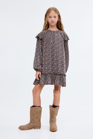 Robe imprimée à volants - Bleu