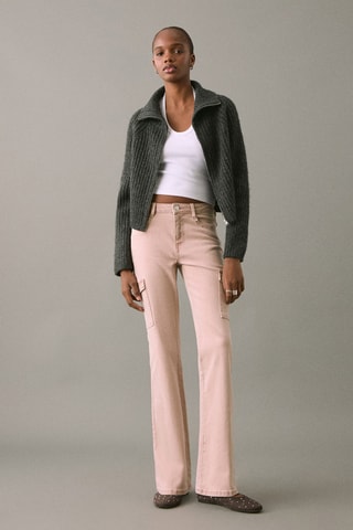 Jean flare cargo clouté - Rose
