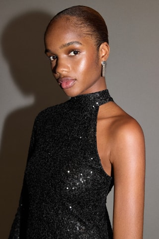Robe asymétrique sequins - Noir