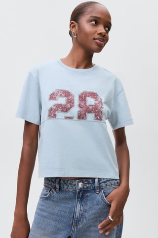 T-shirt en coton imprimé - Bleu
