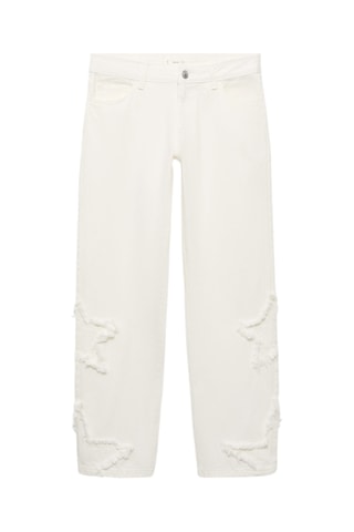 Jean coupe droite broderie étoiles - Blanc