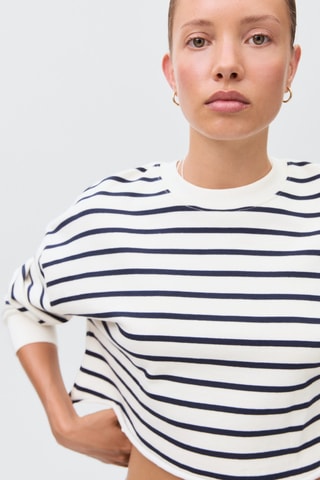 Sweat-shirt rayé constrasté - Blanc
