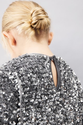 Robe paillettes manches longues - Argenté