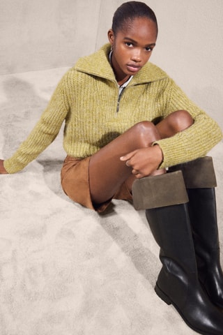 Bottes hautes cuir retourné - Noir
