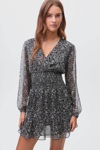 Robe léopard à volants - Gris