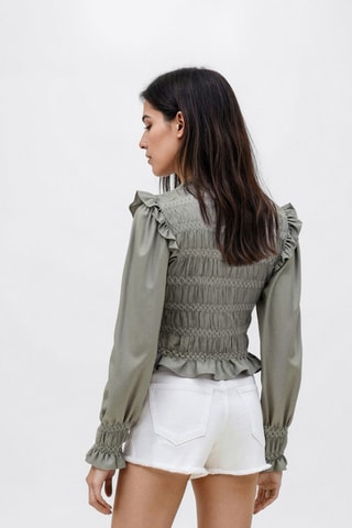 Blouse fronces détails brodés - Vert