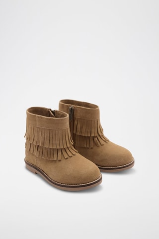 Bottines à franges cuir - Beige
