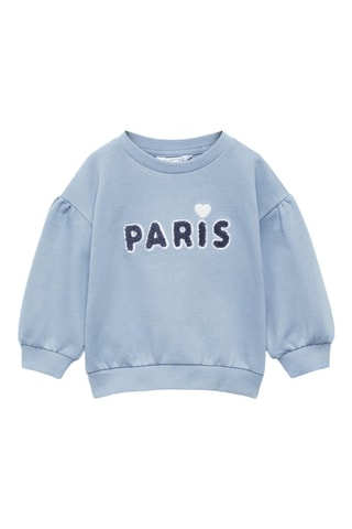 Sweat-shirt coton à message en relief - Bleu