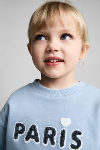 Sweat-shirt coton à message en relief - Bleu