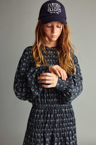 Robe florale manches bouffantes - Bleu marine