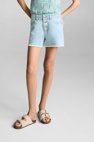 Short en jean revers effilochés - Bleu