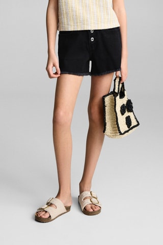 Short en jean revers effilochés - Noir