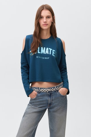 Sweat imprimé à découpe - Bleu foncé