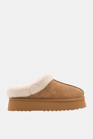 Sabot d'intérieur à plateforme effet peau de mouton - Beige