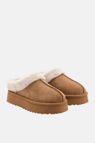 Sabot d'intérieur à plateforme effet peau de mouton - Beige