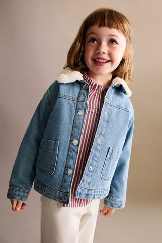 Blouson denim imitation  fourrure - Bleu