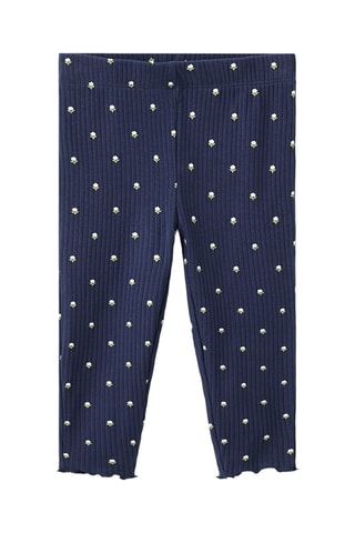 Legging maille côtelée à fleurs - Bleu marine