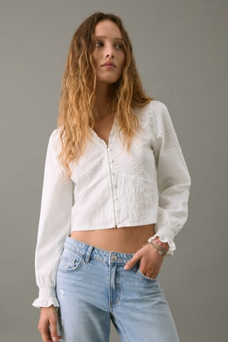 Blouse texturée coton - Blanc