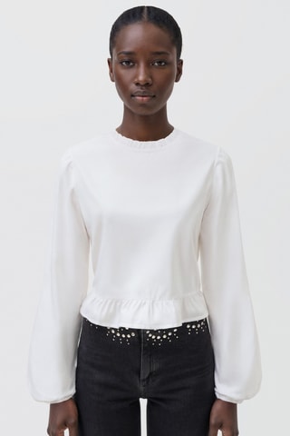 Blouse coton à volants - Blanc