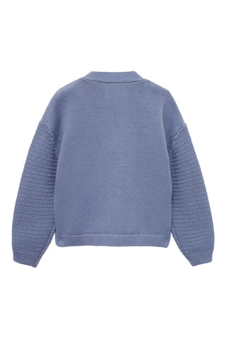 Cardigan coton maille combinée - Bleu