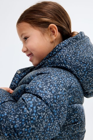Anorak long matelassé à fleurs - Bleu marine