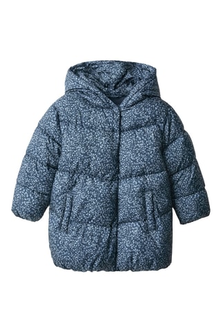 Anorak long matelassé à fleurs - Bleu marine