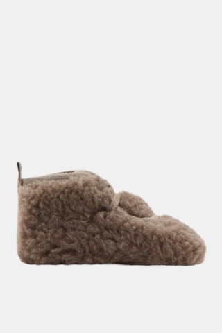 Bottines effet mouton avec semelle en cuir - Marron