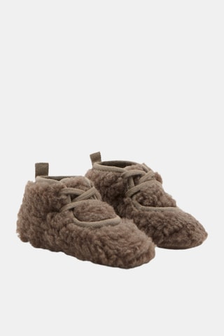 Bottines effet mouton avec semelle en cuir - Marron