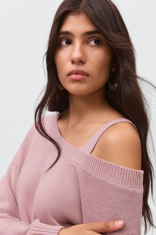 Pull en maille à découpe - Rose clair