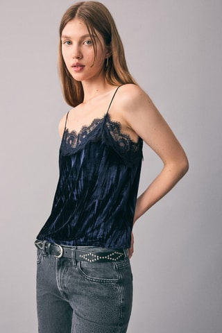 Top velours dentelle - Bleu marine