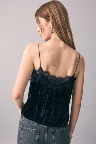 Top velours dentelle - Bleu marine