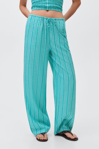 Pantalon rayures nœud - Turquoise