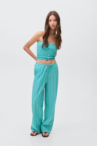 Pantalon rayures nœud - Turquoise