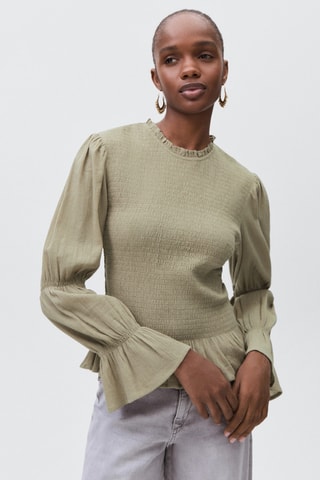 Blouse froncée volants - Vert