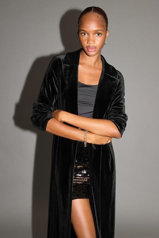 Blazer long en velours - Noir