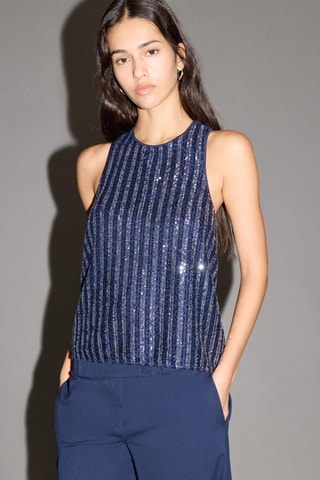 Top rayures multicolores sequins - Bleu