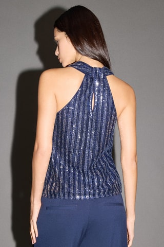 Top rayures multicolores sequins - Bleu