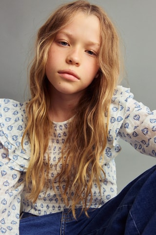Blouse imprimée à volants - Écru