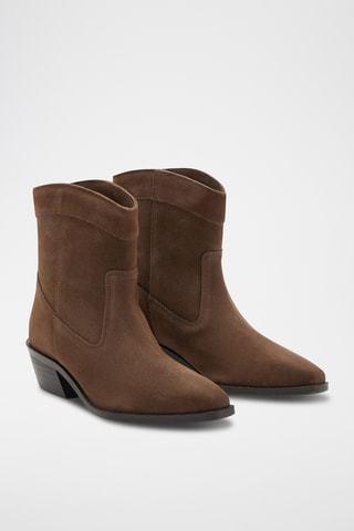 Bottines cuir et croûte de cuir - Marron