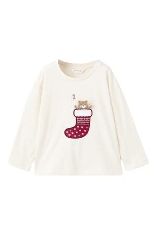 T-shirt coton avec broderie ours - Écru