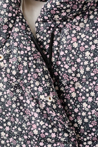Anorak en imprimé fleuri imitation fourrure - Noir