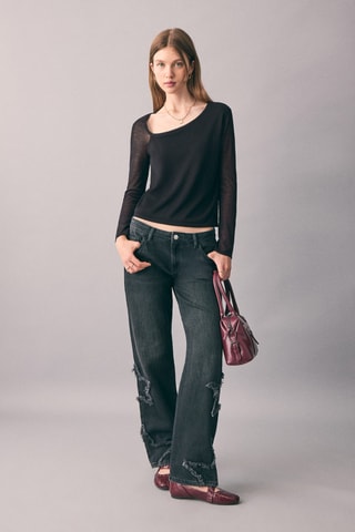T-shirt col asymétrique - Noir