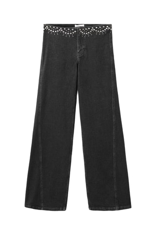 Jean taille basse à clous - Noir