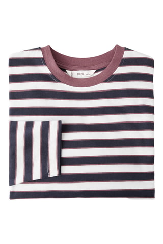T-shirt rayé manches longues - Violet