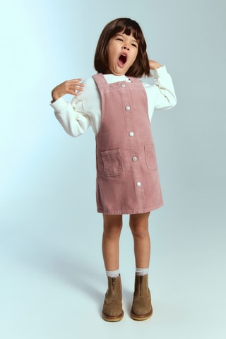 Robe chasuble velours côtelé poches - Rose