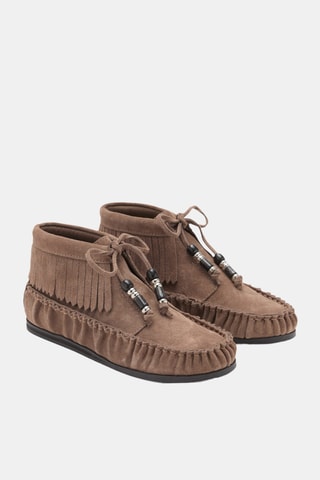 Mocassins cuir franges - Marron