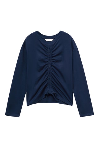 T-shirt froncé coton - Bleu marine